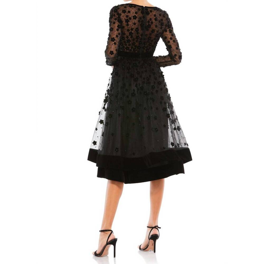 NEW MAC DUGGAL long sleeve tea-length formal dress in black - Picture 4 of 5